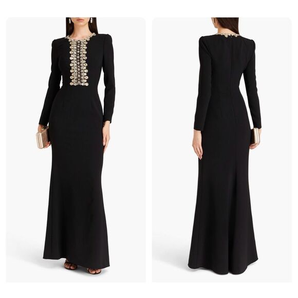 NWT Jenny Packham Crystal Embellished Stretch Cady Maxi Dress $4005